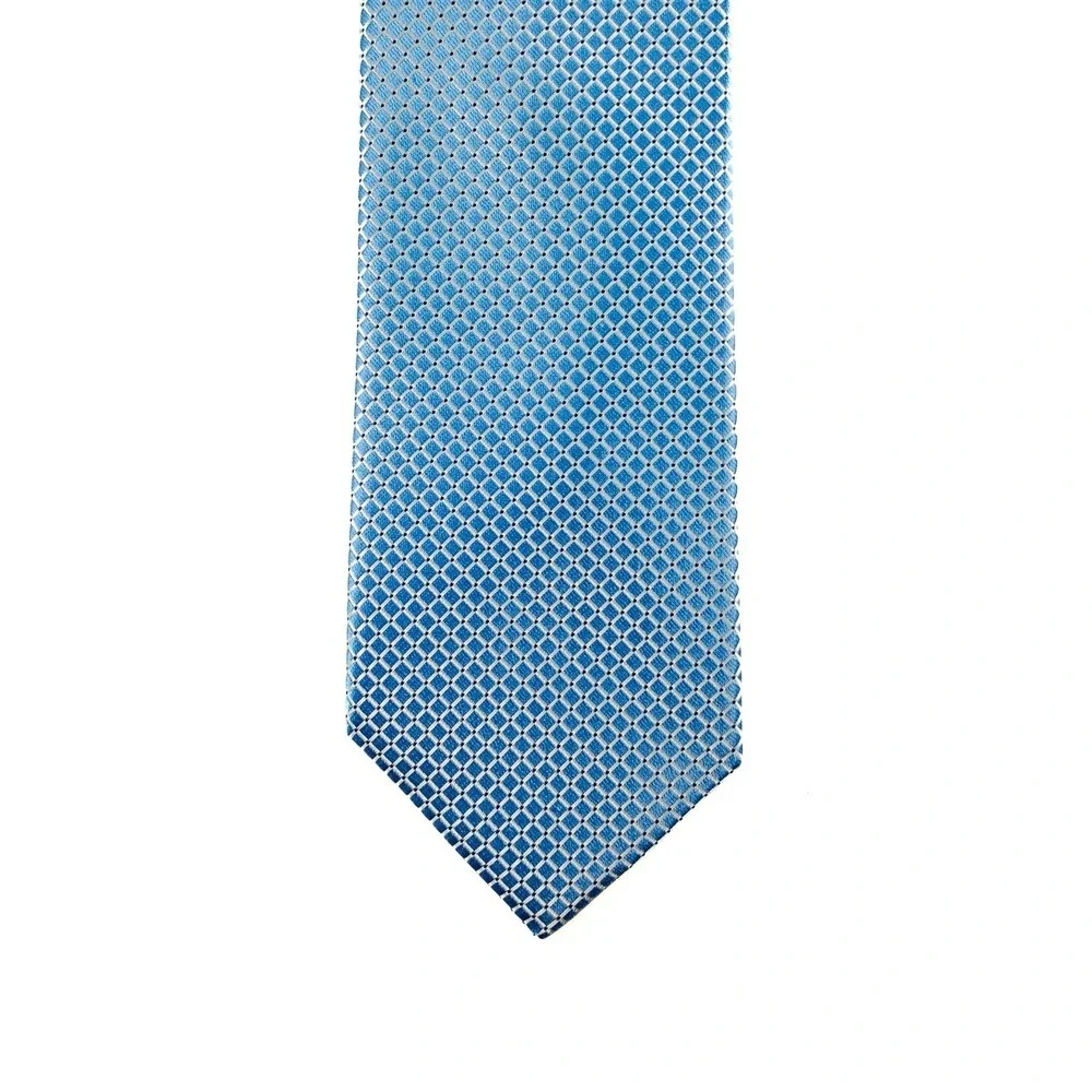 Saddlebred Slim  Silk Blend Tie, Micro Motif Woven Geometric Diamond,  Aqua, XL